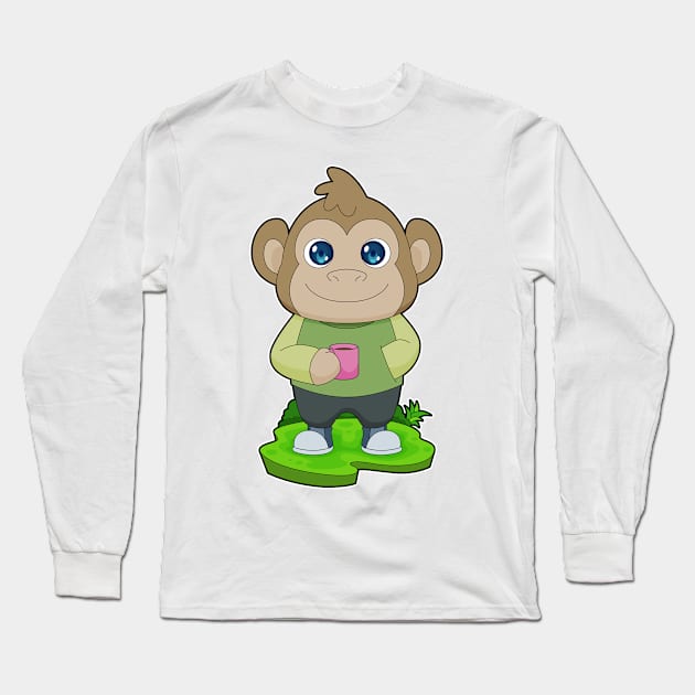 Monkey Cup Coffee Long Sleeve T-Shirt by Markus Schnabel